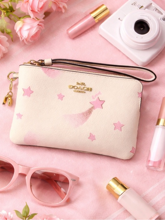 Coach Disco Shooting Star Print Leather Corner Zip Wristlet W/ Coach Charm EUC - Picture 5 of 6